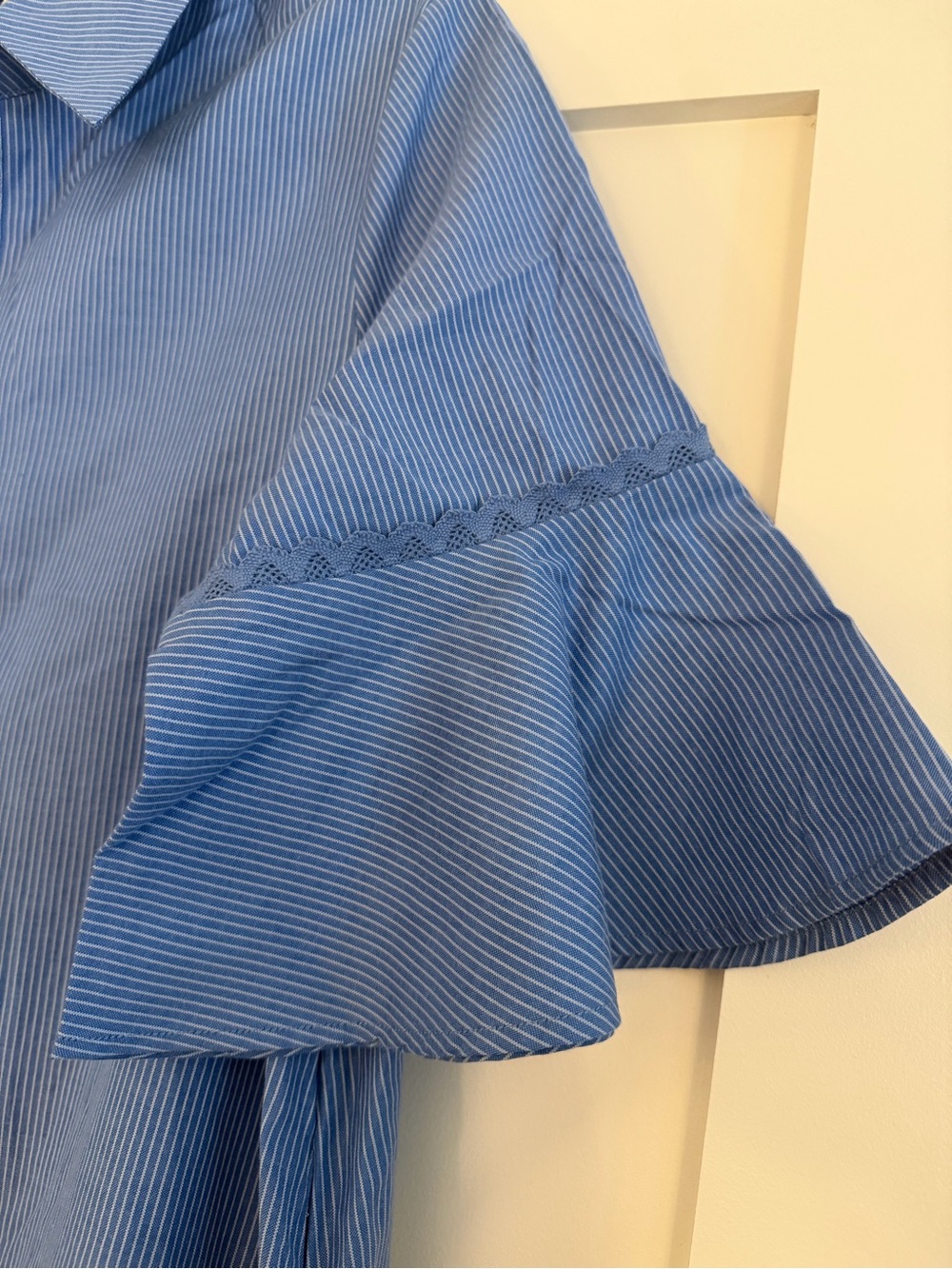Pomander Place Blue Stripe Ruffle Tiered Shirt Dress - Picture 4 of 6